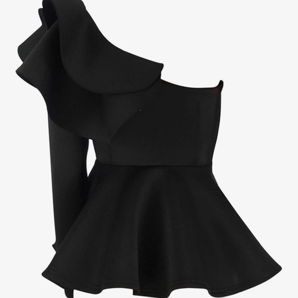 Black One-Shoulder Ruffle Top - Picture 5 of 5